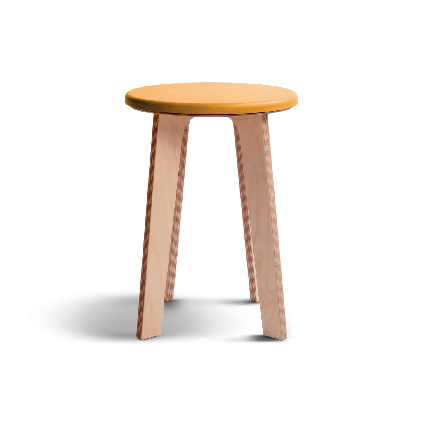 Birch stool with natural wood legs and vibrant yellow Valchromat top, showcasing minimalist Nordic design.