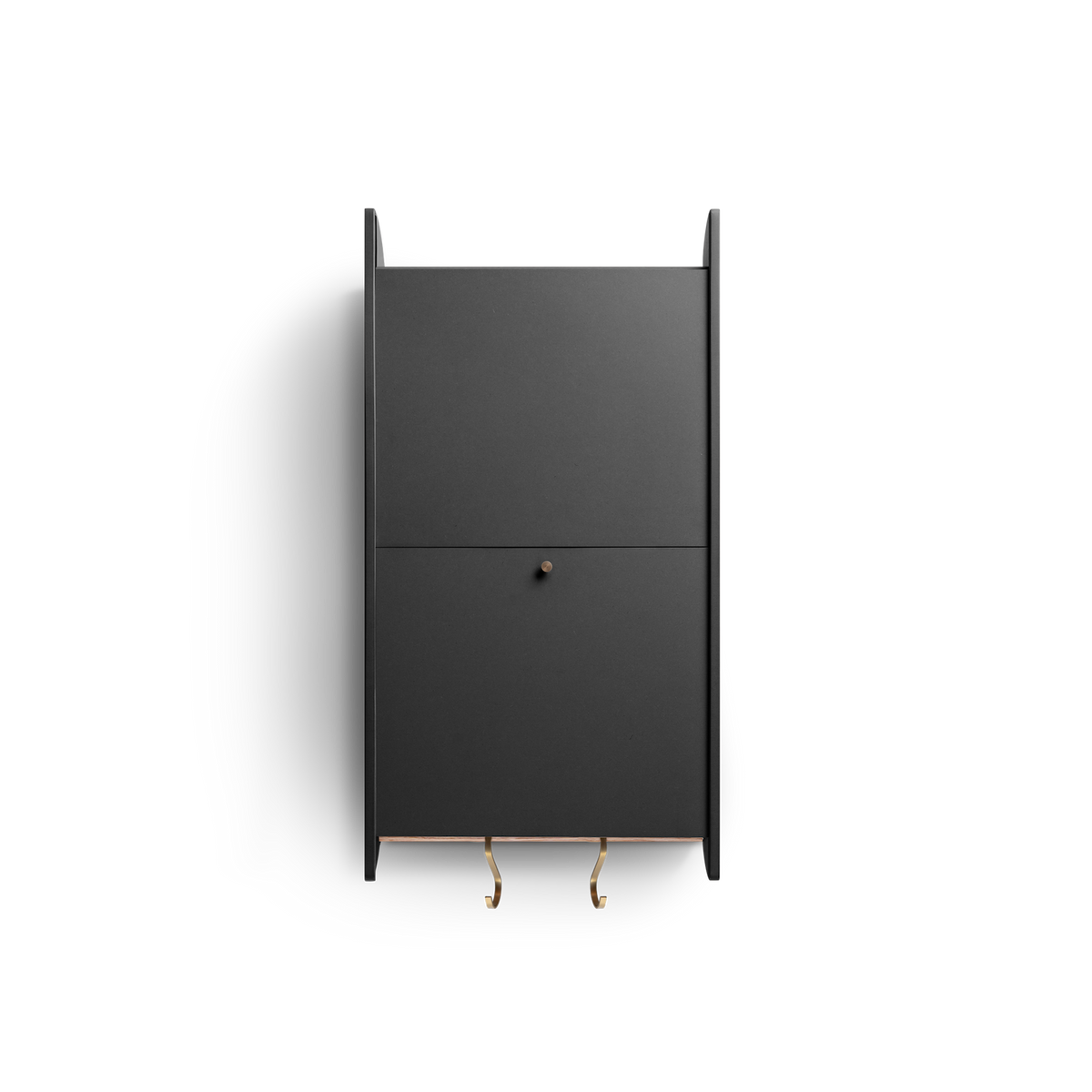 Balance shallow wall cabinet in black Valchromat®, only 14 cm deep, with vertical sliding doors