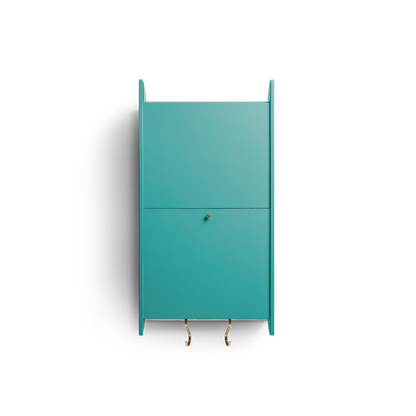 Balance wall cabinet in green Valchromat® – space-saving design with upward-gliding doors