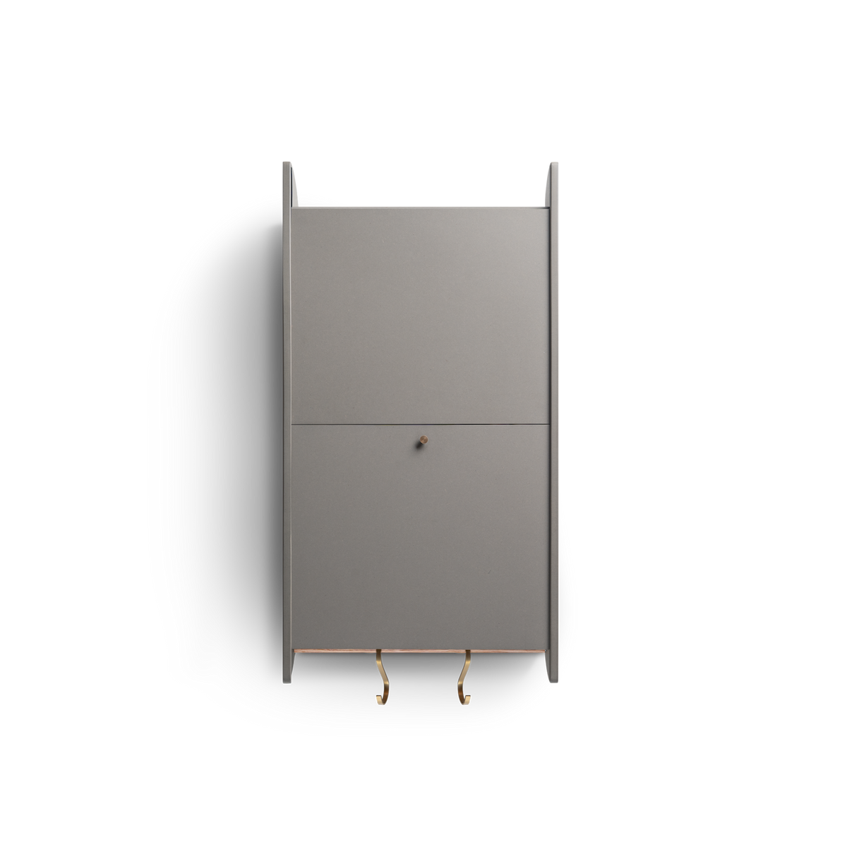 Balance shallow wall cabinet in khaki green Valchromat®, only 14 cm deep, with vertical sliding doors