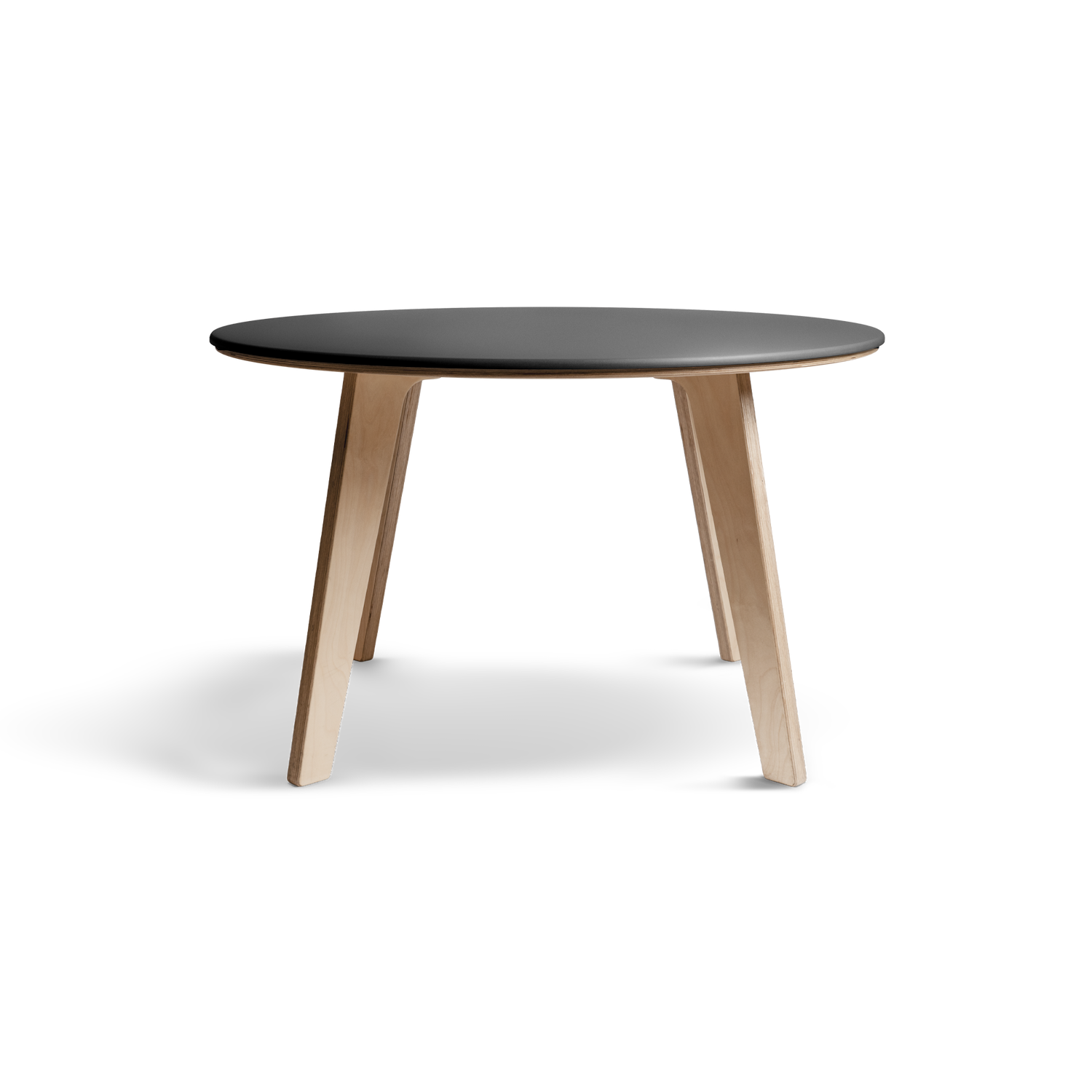 Birch dining table with black Valchromat® top and natural birch legs.