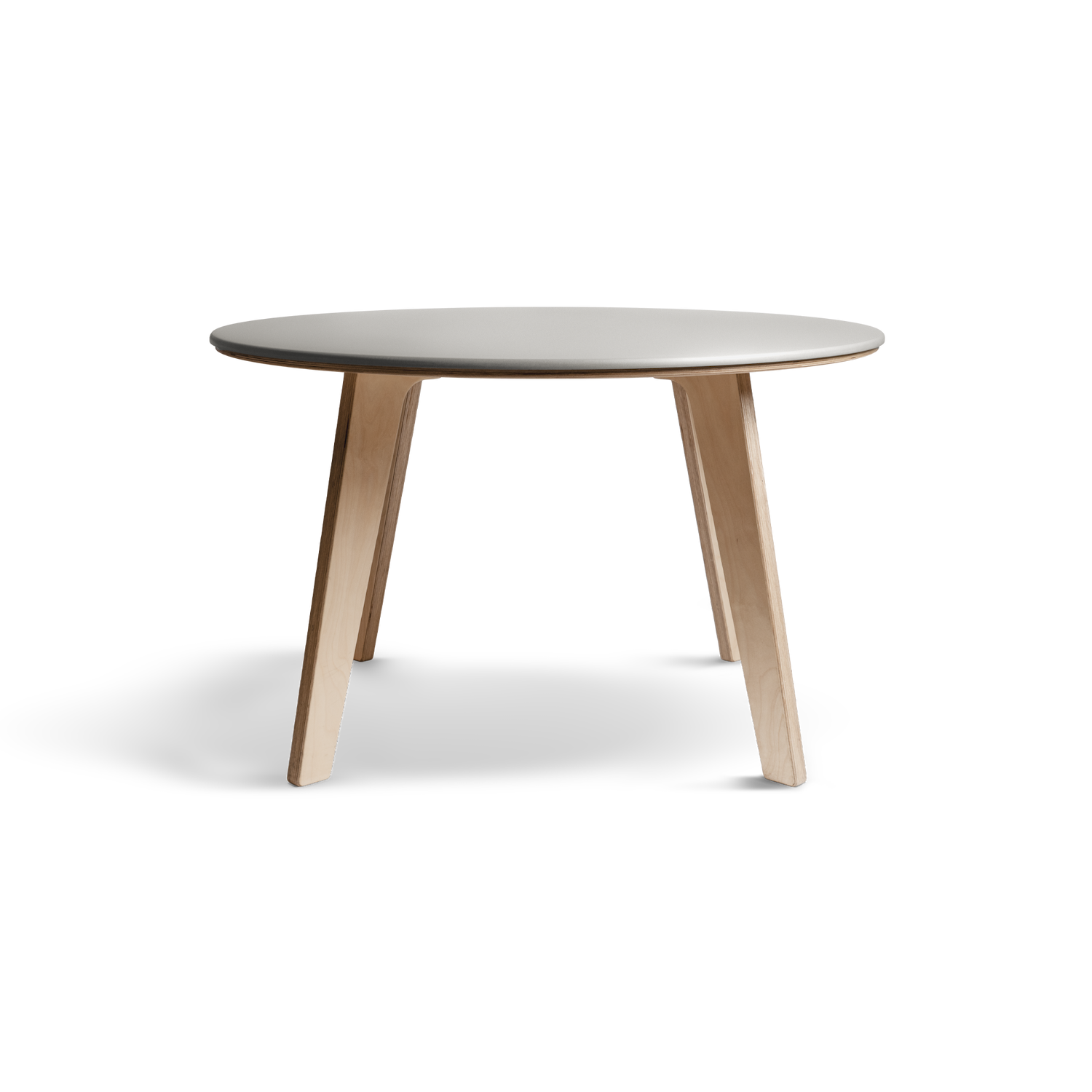 Birch dining table with minimalist Scandinavian design and Valchromat top.