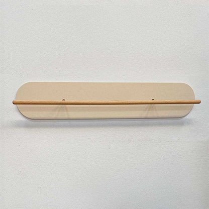 Minimalist Grounded 100cm wall-mounted shoe rack in pearl with wooden bar and smooth rounded edges