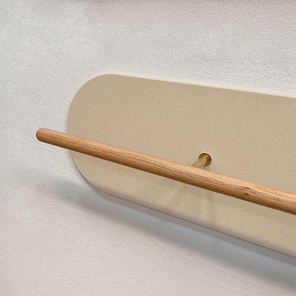 Grounded 100cm white pearl shoe rack with wooden bar and minimalist design wall mount