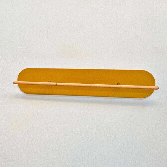 Yellow Grounded 100cm shoe rack with wooden rod, wall-mounted minimalist design, outlet sale item