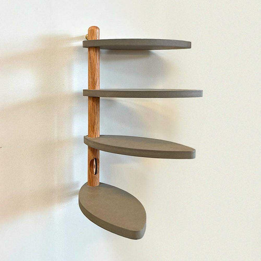 Wasteless Outlet wall-mounted wooden shelf with four curved tiers and minor cosmetic marks