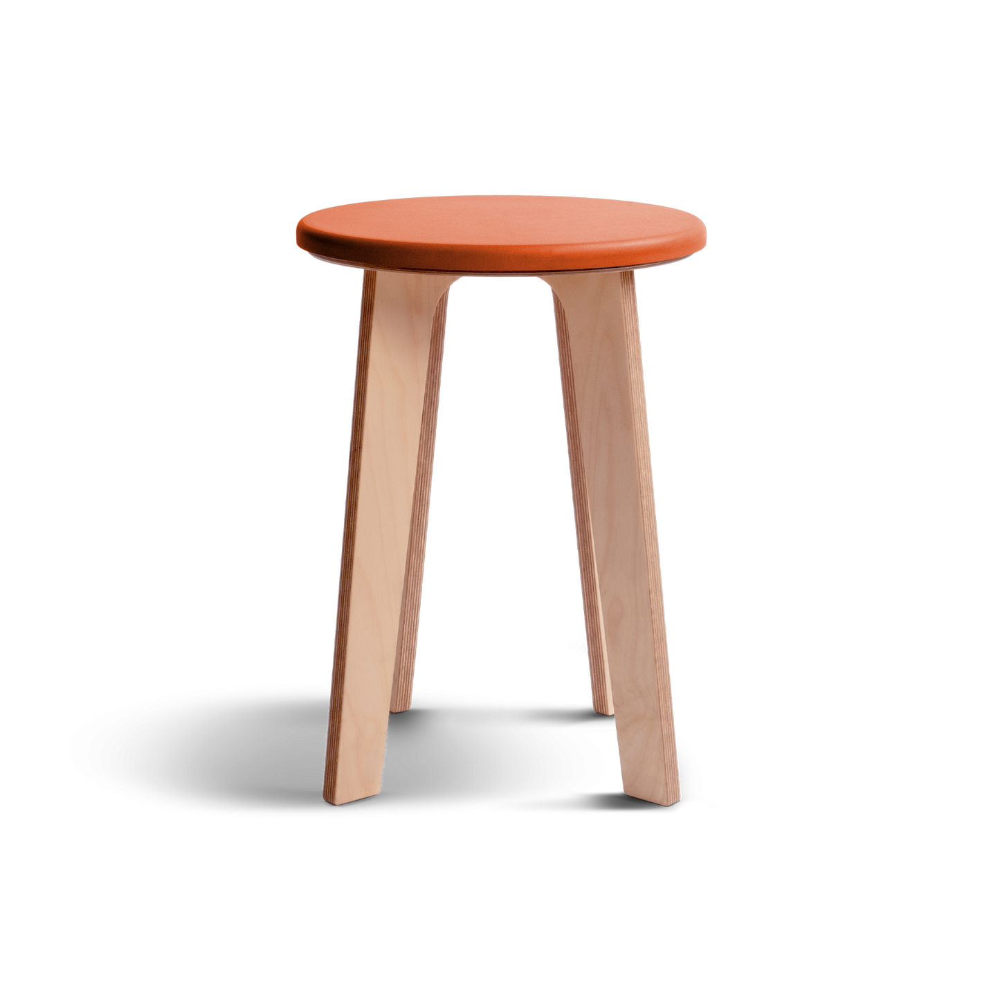 Elegant birch stool with vibrant Valchromat top, blending Nordic design with modern functionality.