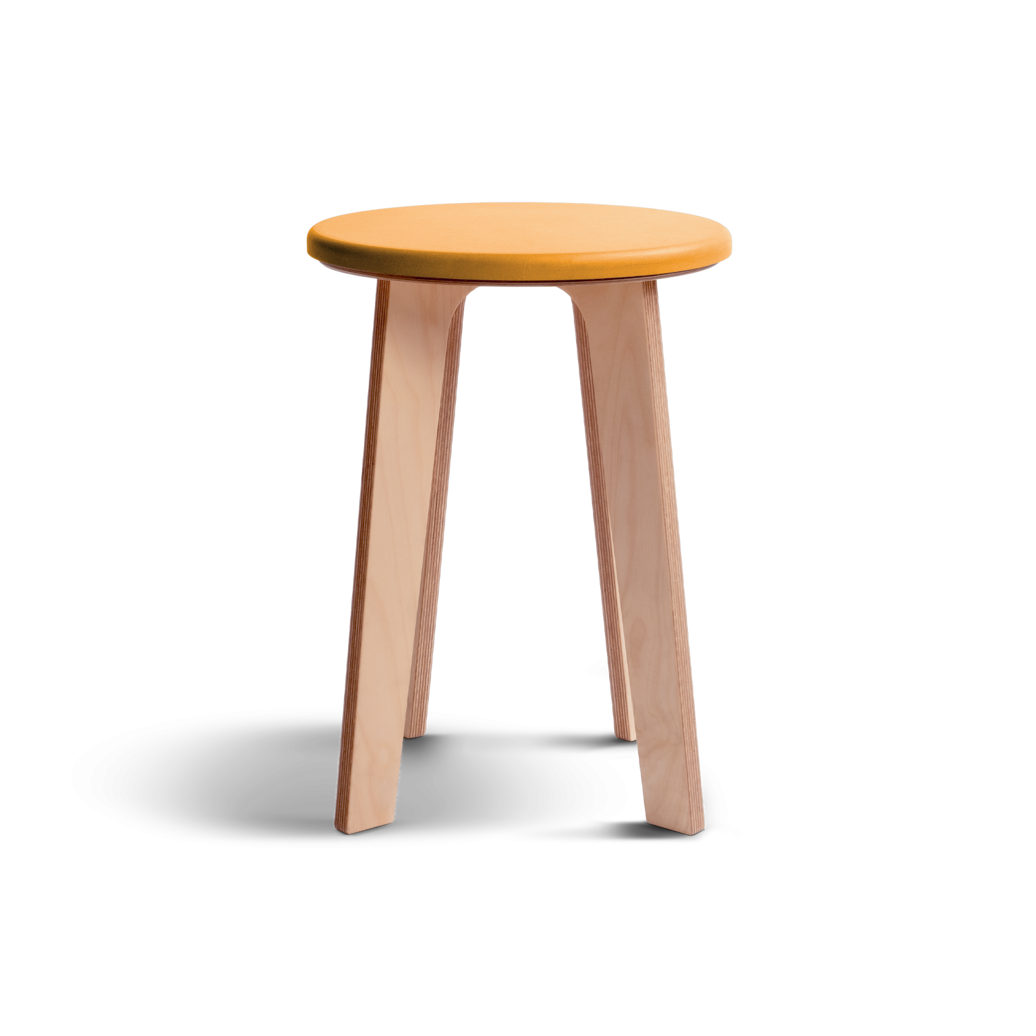 Birch stool with natural wood legs and vibrant yellow Valchromat top, showcasing minimalist Nordic design.