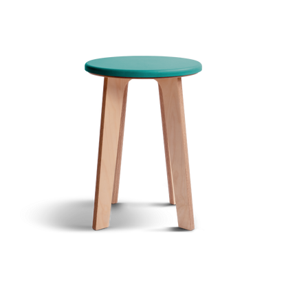 Birch stool with natural birch legs and vibrant Valchromat top.