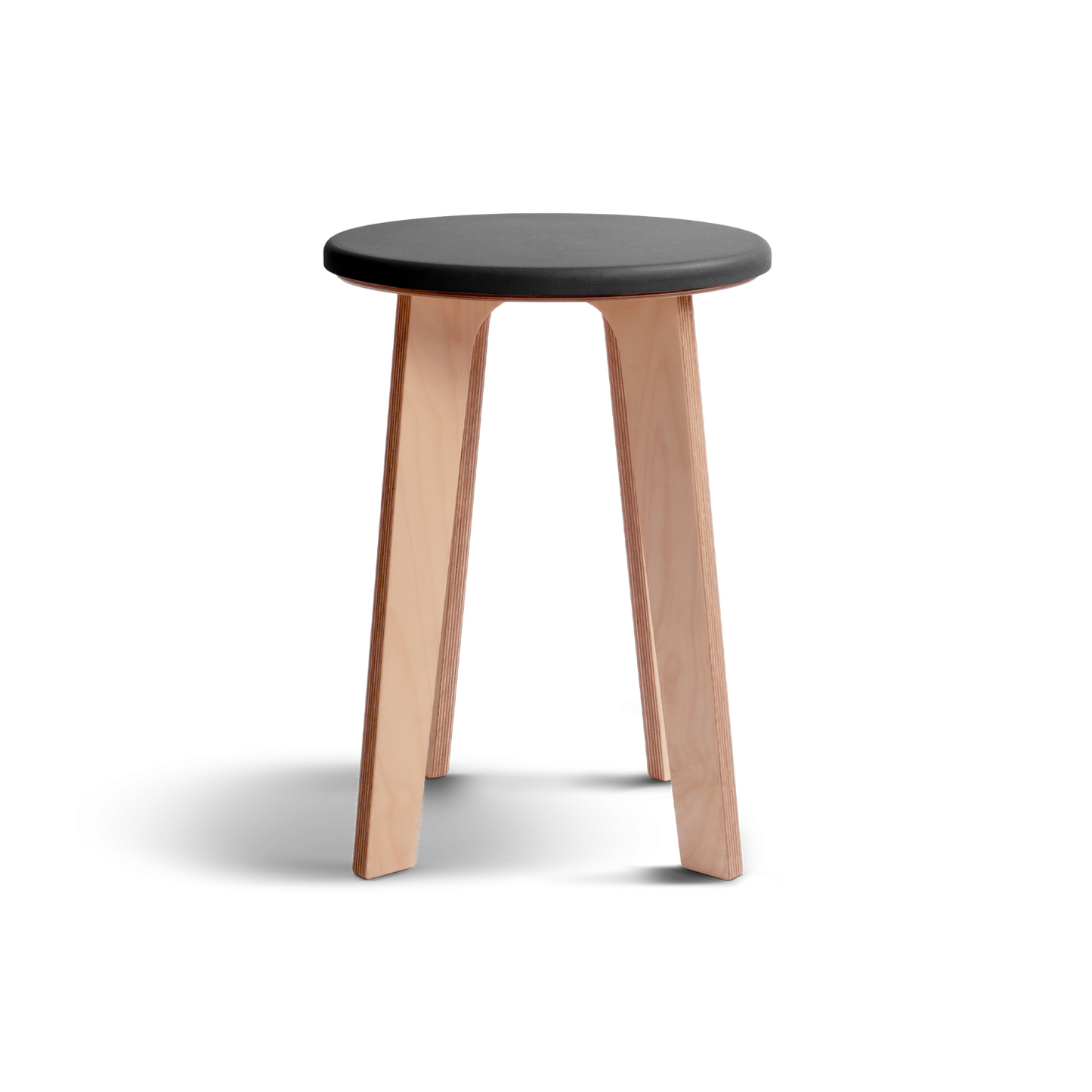 Birch stool with black top and natural wooden legs, combines elegance and Nordic craftsmanship.