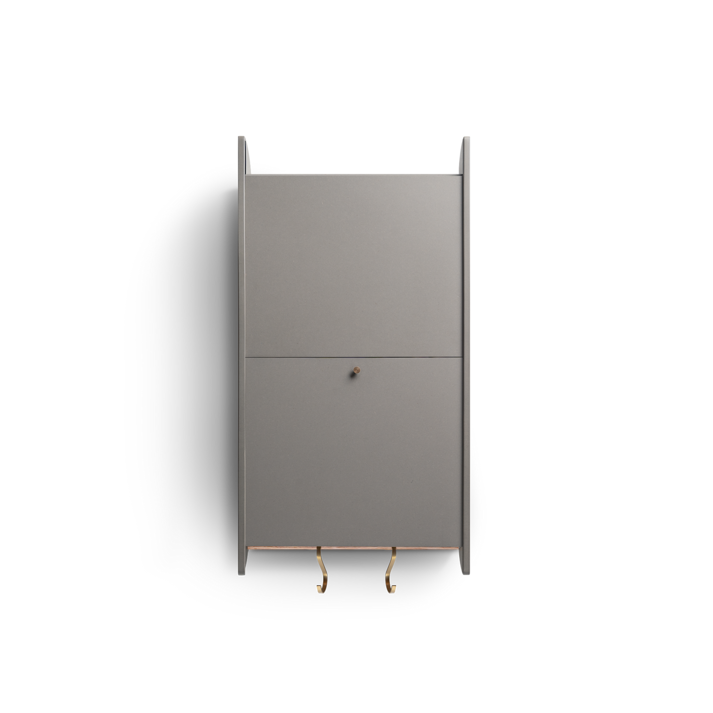 Space-saving cabinet with upward-gliding doors and removable dowel in minimalist design.