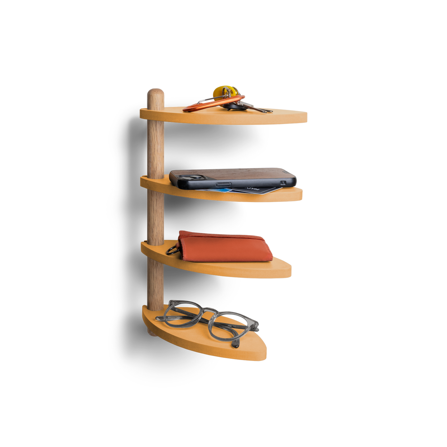 adjustable wall shelf made from sustainable materials displaying small items