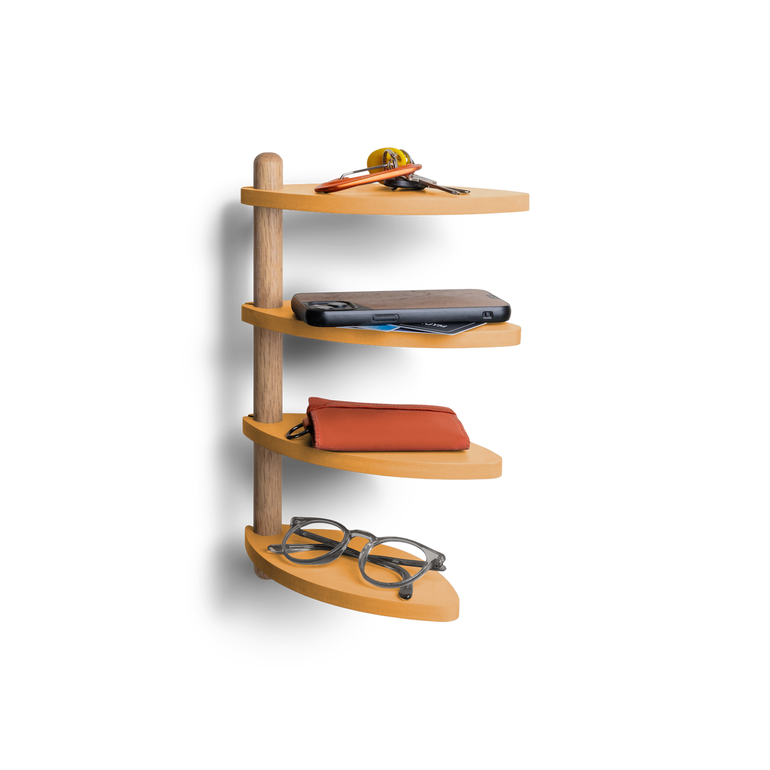 adjustable wall shelf made from sustainable materials displaying small items