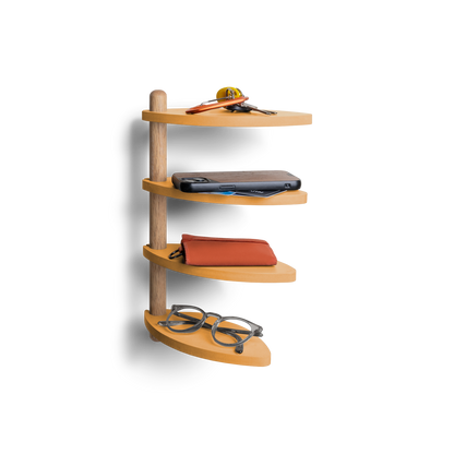 adjustable wall shelf made from sustainable materials displaying small items