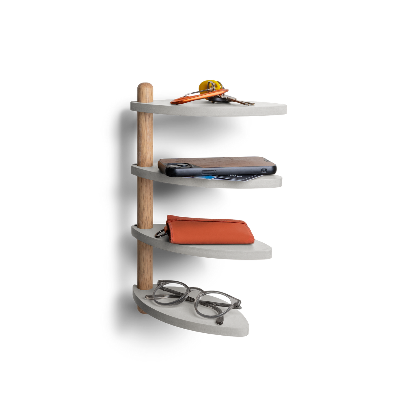 adjustable wall shelf made from sustainable off-cut materials displaying small items